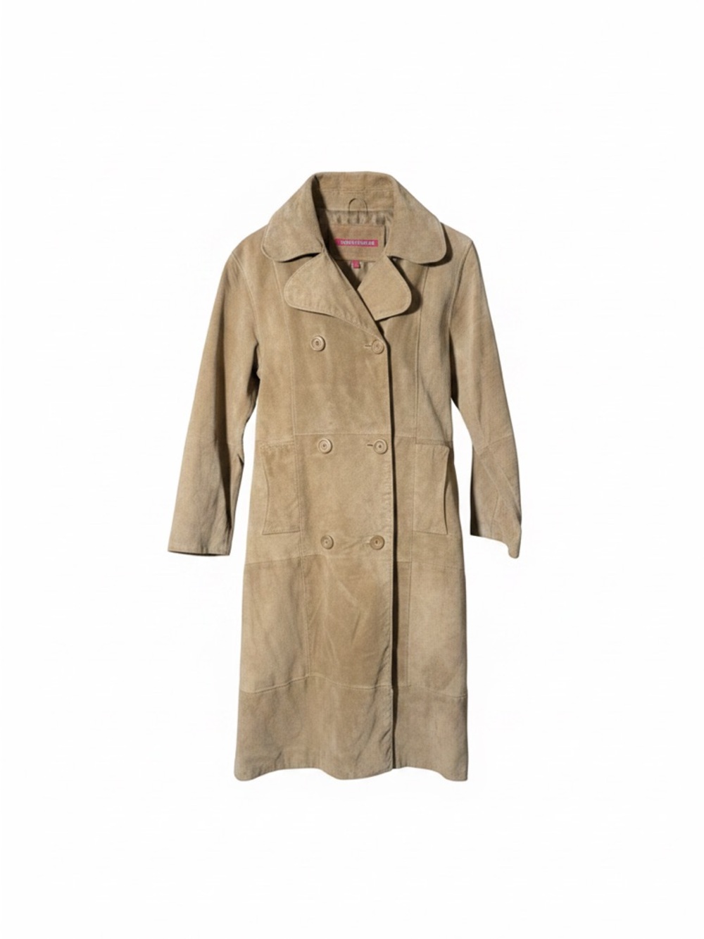 Vintage Suede Leather Coat Trench Jacket Double Breasted L